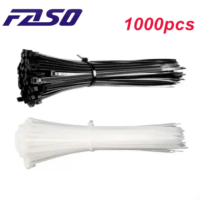 

1000Pcs Black & White Nylon Cable Ties Self-locking Wire Zip Set Kit Industrial Supply Fasteners Cable Tie