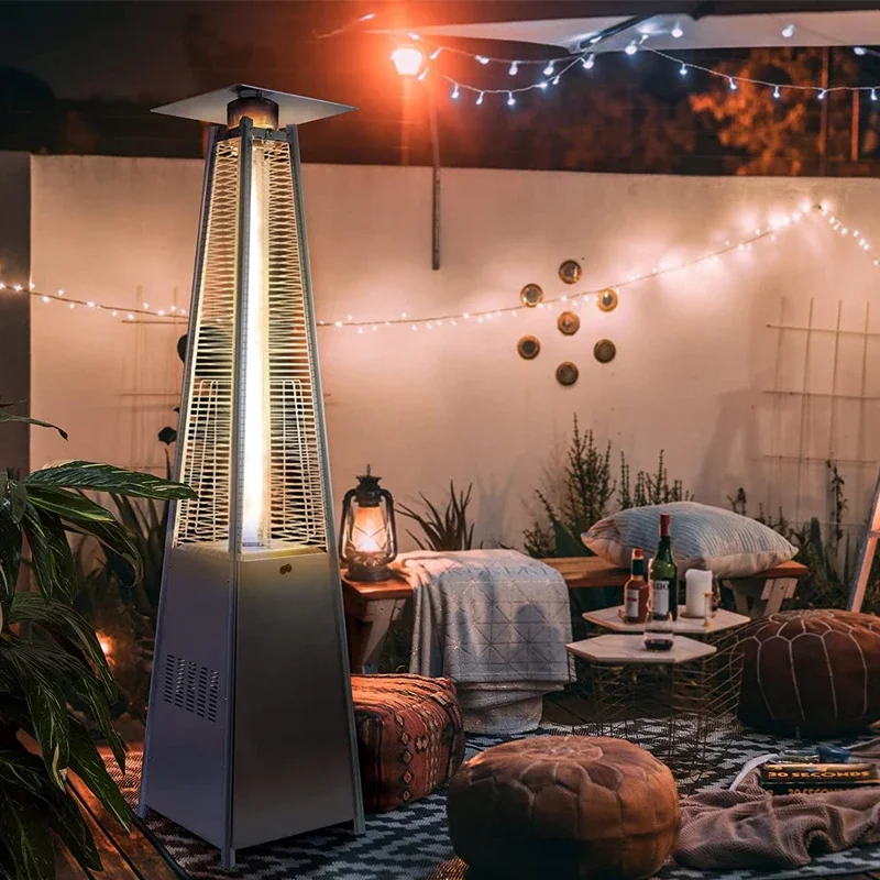 13KW Commercial Firepit Glass Tube Pyramid Gas Patio Stainless