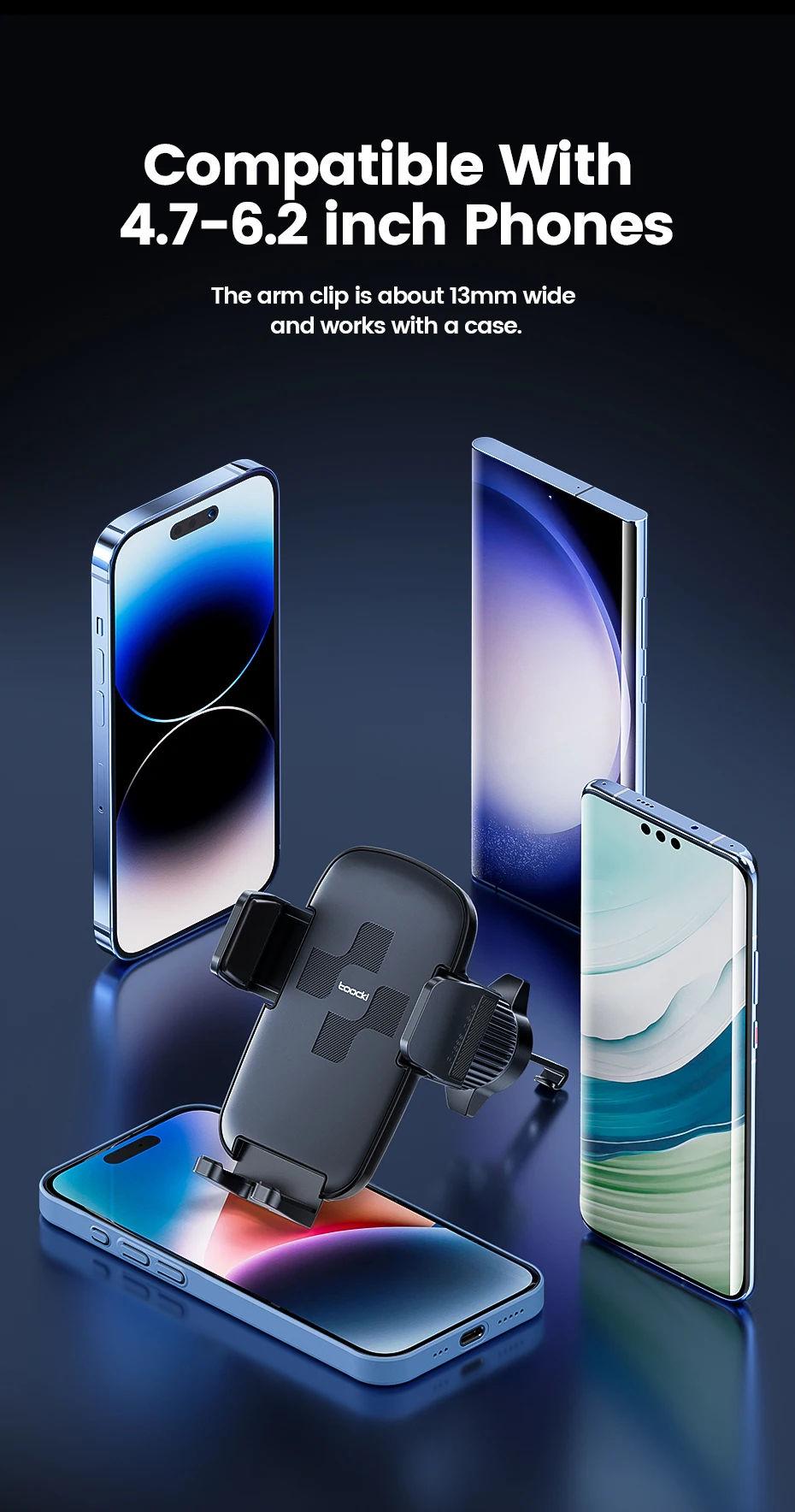 Toocki Lüftungsschlitz-Autohalterung mit Hakenclip für iPhone 17 16 Xiaomi Samsung 360 ° Drehbarer Manueller Universal-Handyhalter mit Verriegelung – Detail 7