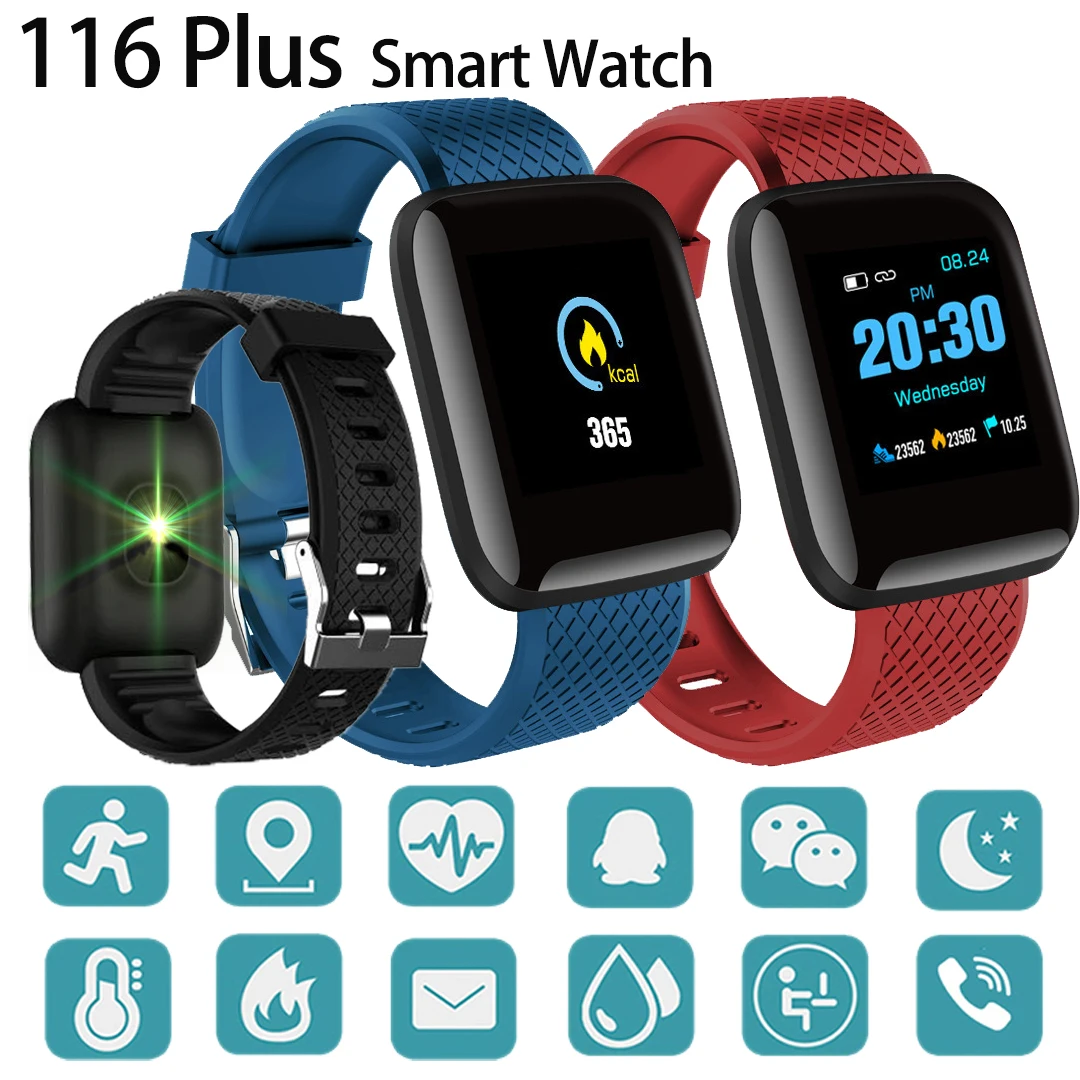 Reloj inteligente deportivo para hombre y mujer, pulsera Monitor de ritmo cardíaco y presión arterial, resistente al agua, para Android e IOS, 116 Plus AliExpress