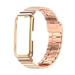 Premium Metal Strap Case Protector - Elegant Wristband & Bracelet Cover for Smart Fitness Trackers (Rose gold)