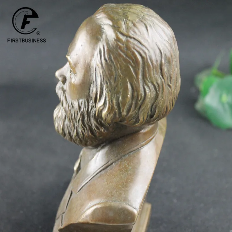 Antique Brass German Great Communist Karl Heinrich Marx Bust Bronze Statue Figurine Retro Copper Desktop Ornament Decor Crafts 5