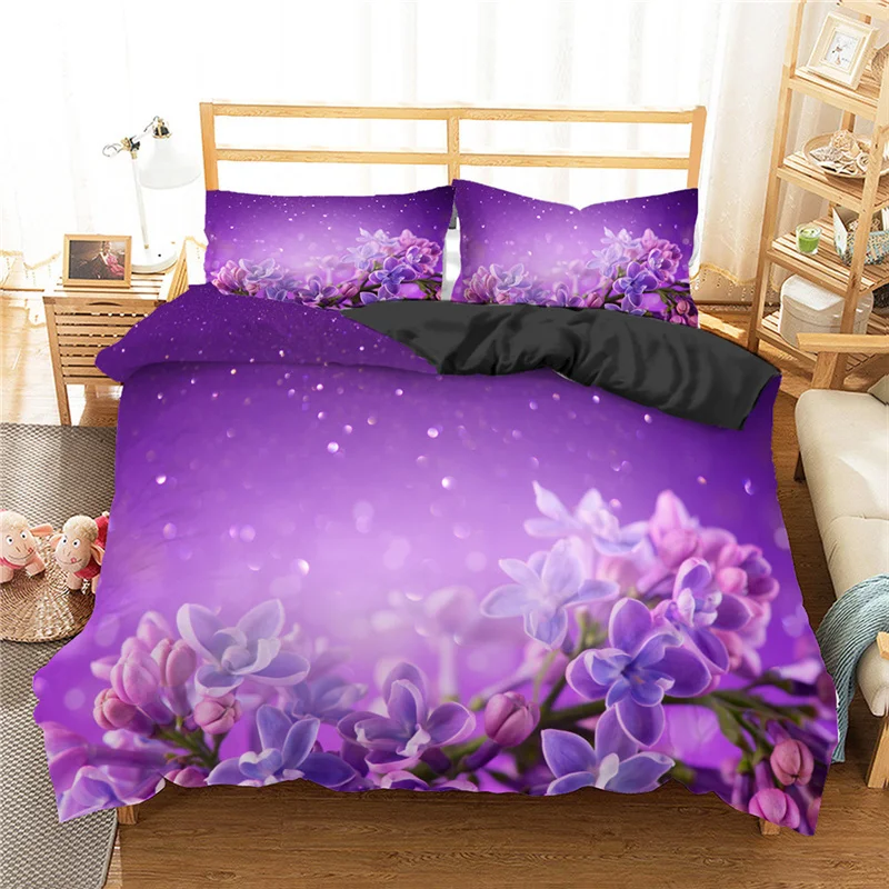 

Home Textile Luxury 3D Purple Flower Print 2/3Pcs Kid Duvet Cover Pillowcase Bedding Set Single Queen and King AU/EU/US Size