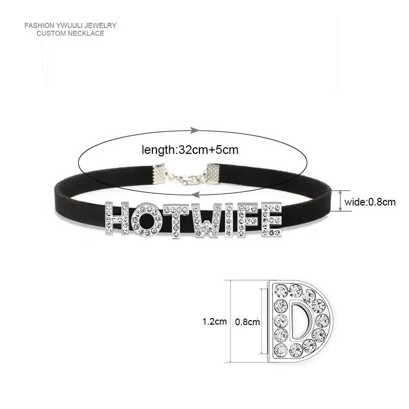 Rhinestone Letter Sexy HOT WIFE Necklace for Women Bad Words Custom Choker Fashion Korean Leather Collar Cosplay Jewelry Gift