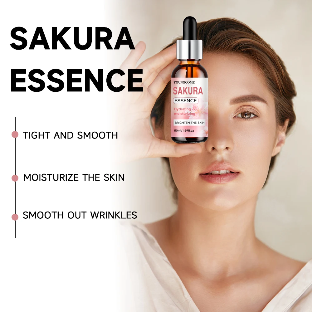 Sakura Skincare Set Korean Face Serum Essence Cream Anti-Aging Wrinkle Moisturize Fade Dark Circles Cosmetics Skin Care Set 4