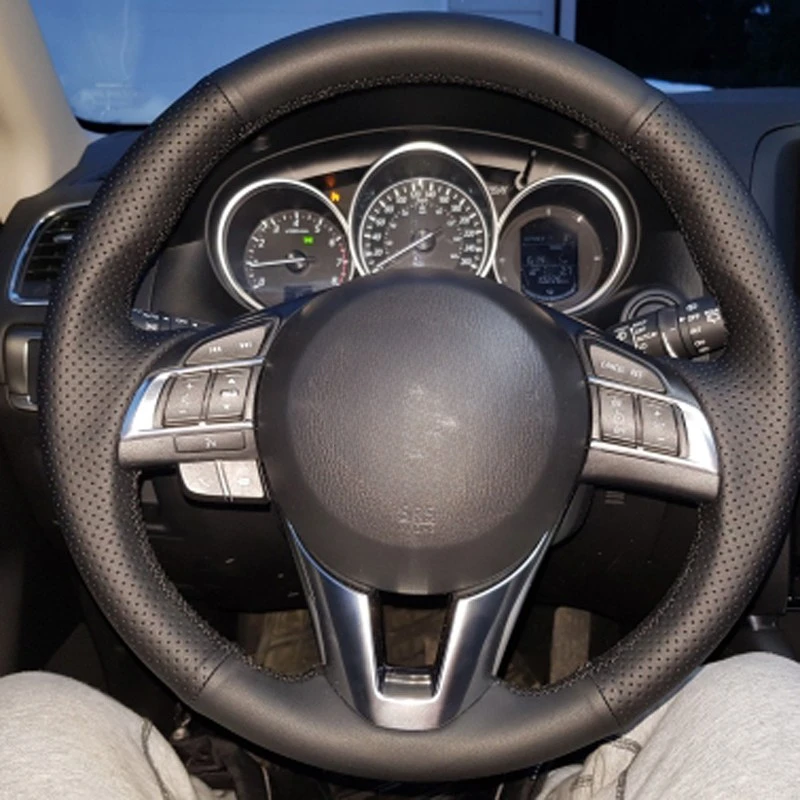 DIY Black Soft 인공 가죽 차 용 파워 휠 Cover 대 한 Mazda CX-5 CX5 Atenza 2014 New Mazda 3 CX-3 2016 디테일은 최대한 iA 2016 