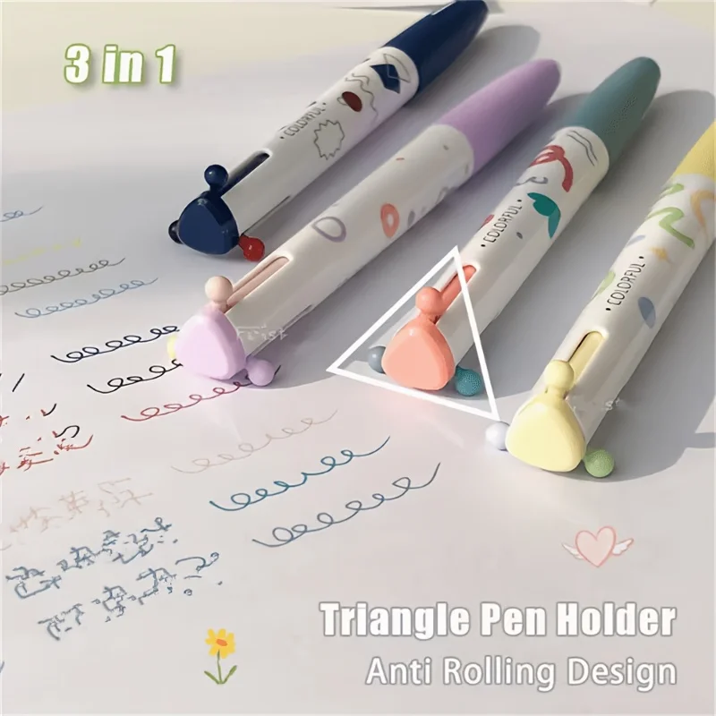 다양한 색상의 젤 펜 2팩(랜덤 색상), 0. 5mm 심플 3색 펜, 저널링용 마커 펜, 삼각형 배럴 드로잉 펜, 3색 일체형 다기능 필기용 펜, 사무용 및 학습용품, 빈티지 스타일 사무용 서명 필기 도구 |