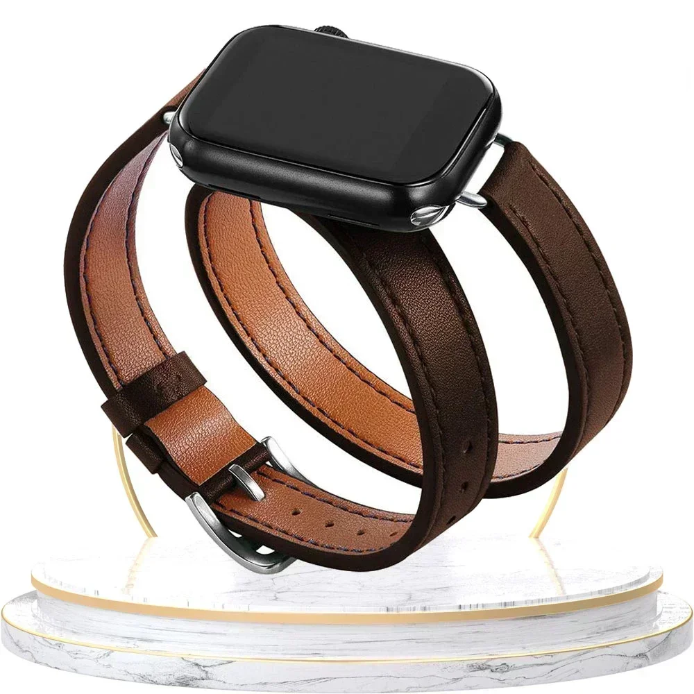 Elegant Double-Loop Leather Watch Strap Bracelet