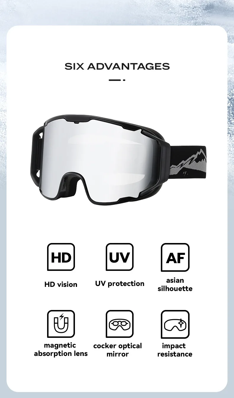 JSJM New Ski Goggles Men Women Double Layer Anti-Fog Big Ski Glasses Winter Outdoor Windproof Protection Ski Goggles Snowboard 6