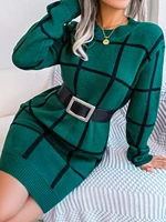 Dress Without The Belt – Casual Plaid Knitted Long Sleeve