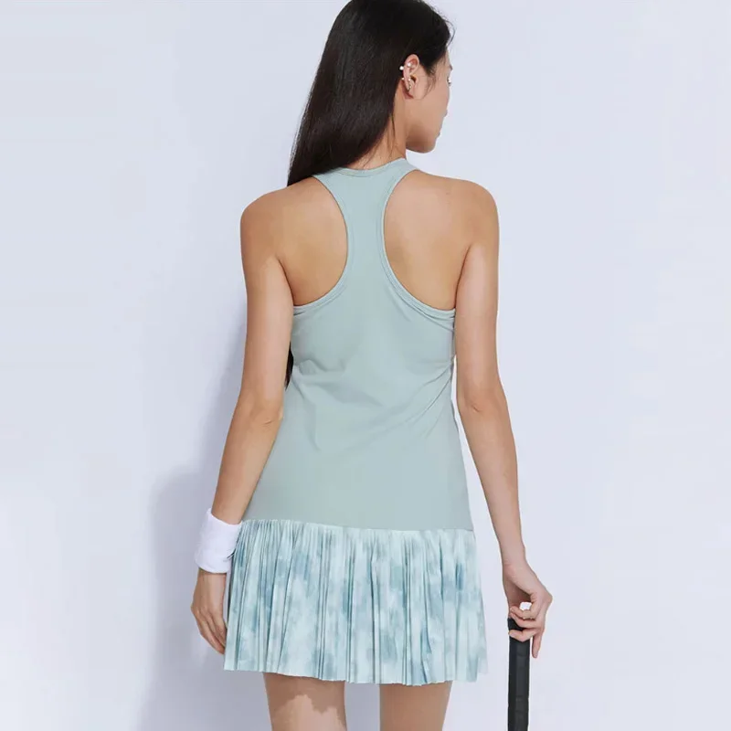 Female One-piece Sports Dress Slim Printed Tennis Suit High Waist Tennis Mini Dress for Women Outdoor Gradient Fitness Skirt