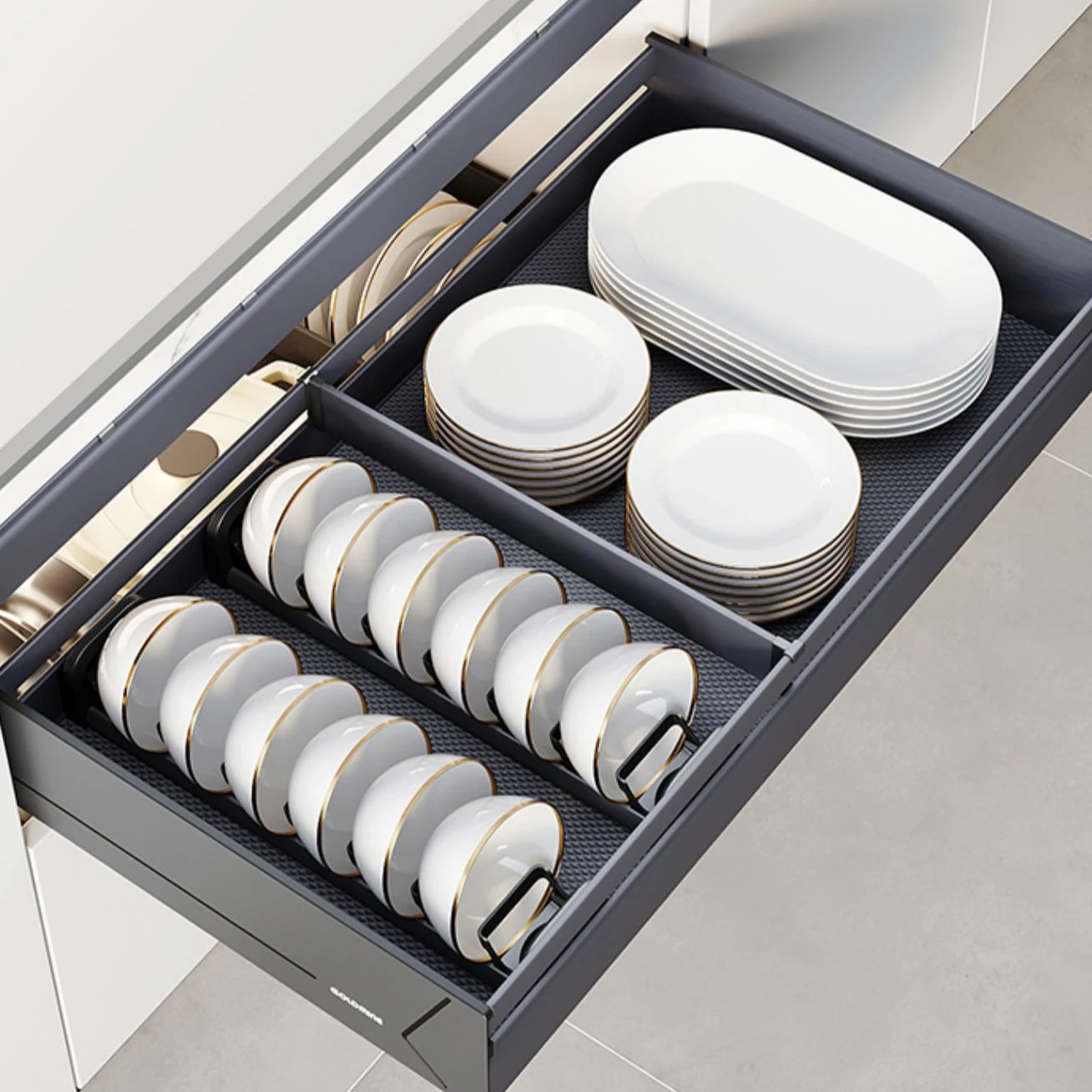 3 Layers Kitchen Cabinet Interior Organizers Pull Out Dish Shelf Multi-function Cutlery Storage Drawer Basket
