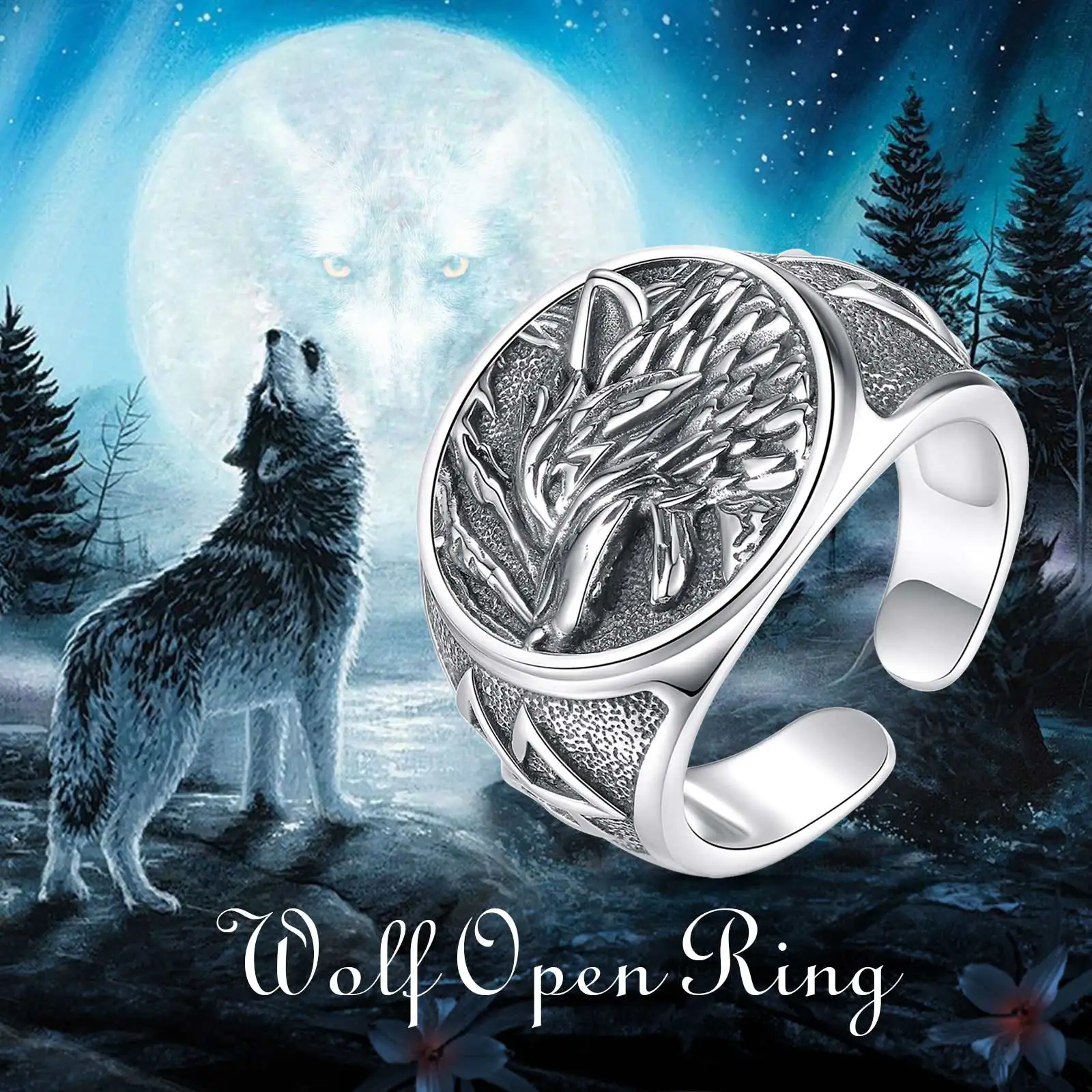 gaboratory wolf ring silver 925 Handmade 925 Sterling Silver