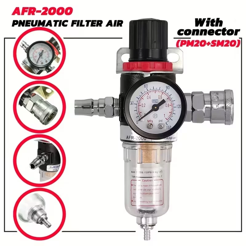 1pc AFR-2000 Pneumatic Filter Air Treatment Unit With Connector (PM20 ...