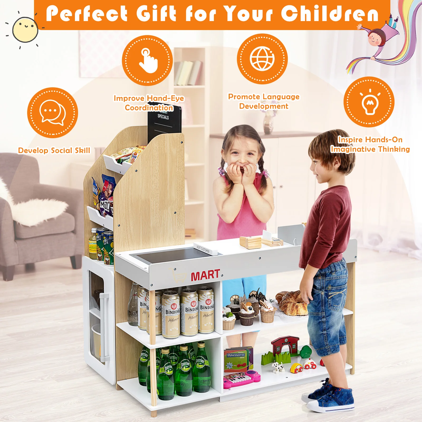 Costway Grocery Store Playset Pretend Play Supermarket Shopping Set with Cart 5