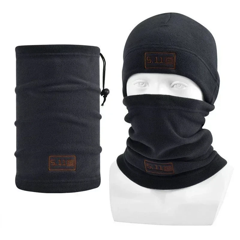 Fleece Hat and Scarf Set Tactical Military Thermal Head Cover Balaclava Face Mask Sports Neck Protector Winter