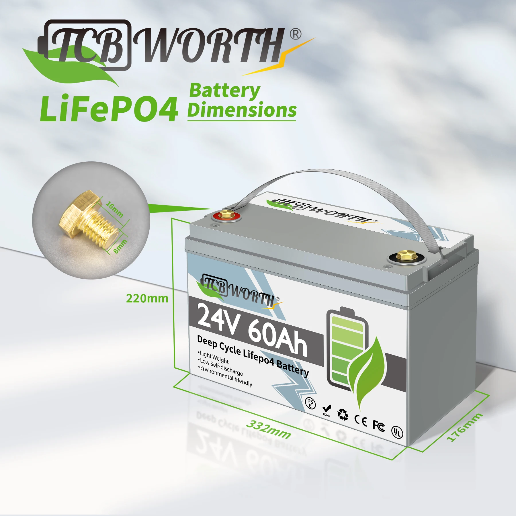 

24V 60Ah Lithium Iron Phosphate Battery Built-in BMS Rechargeable LiFePO4 Battery for Solar Power System RV Trolling Motor