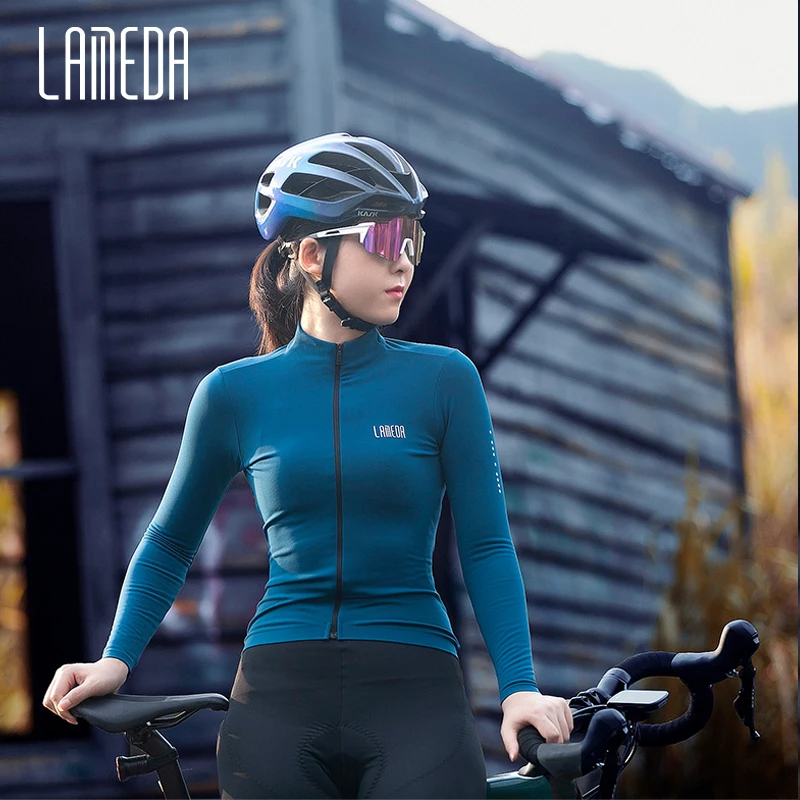 LAMEDA Winter Thermal Women's Cycling Jersey Windproof Fleece Bike Top Clothing YKK Zipper Bicycle Jersey for Ride with Pockets