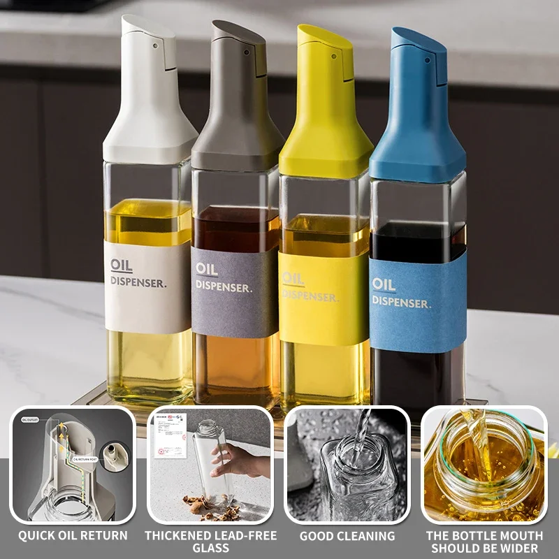 

Large Olive Oil Dispenser Bottle Auto Flip Condiment Container Automatic Cap Liquid Seasoning Big Capacity Bottle Kitchen