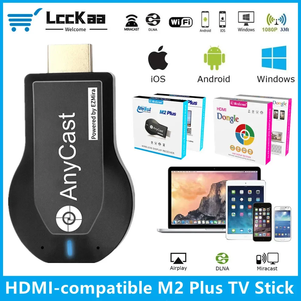 

LccKaa 1080P Wireless WiFi Display TV Dongle Receiver HDMI-compatible TV Stick M2 Plus for DLNA Miracast for AnyCast for Airplay