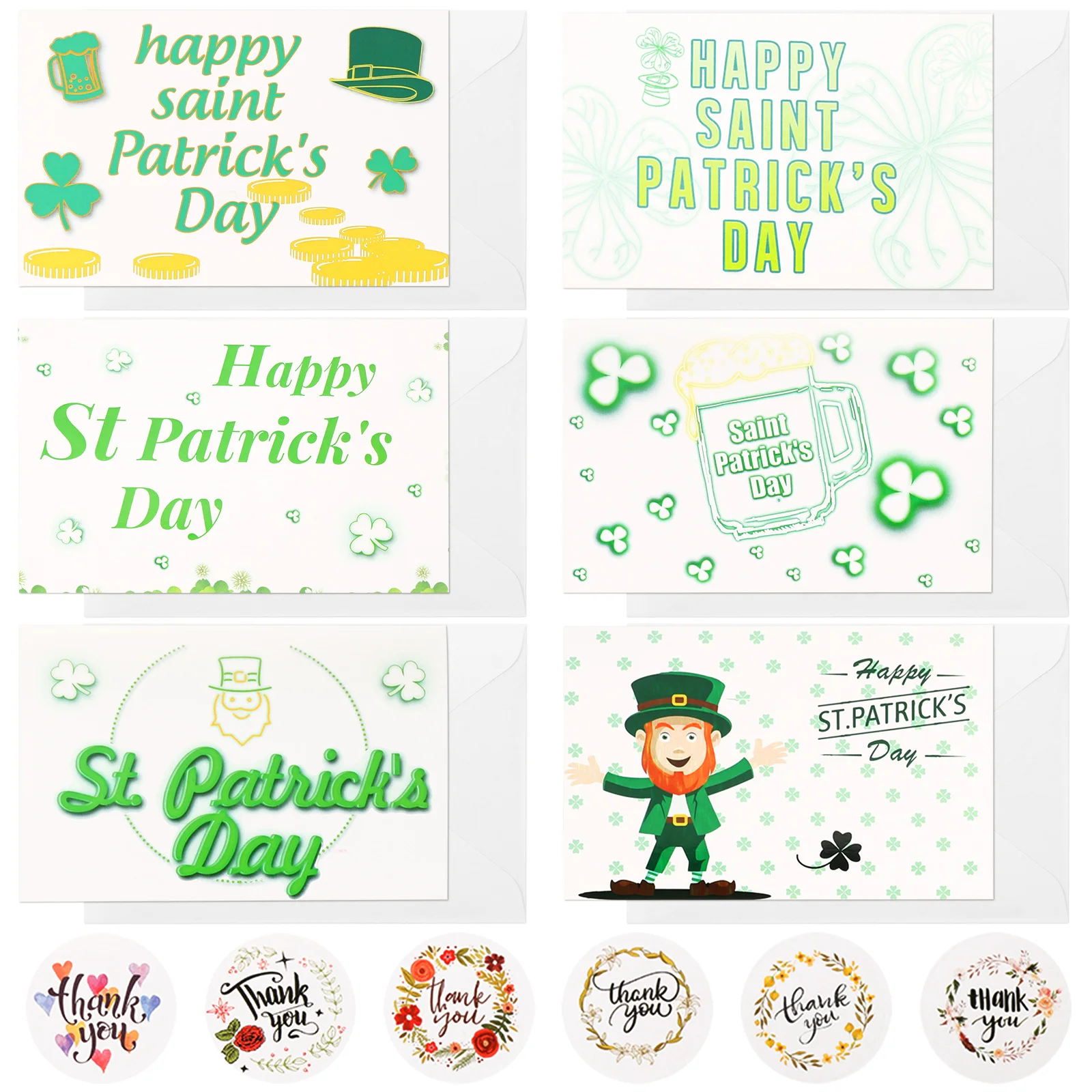 

12 Pcs Greeting Card Envelope Shamrock Cards St Patrick Day Decoration Decorate