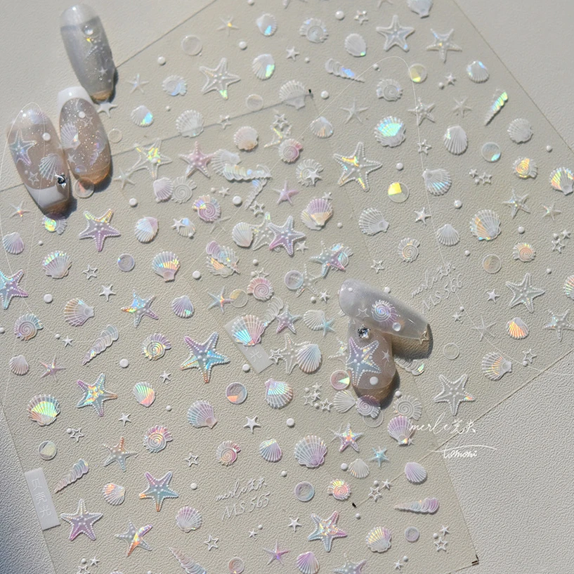 Summer Beach Ocean Shell Starfish Clams Conch Stars Sea Bubble Seasnail Soft Relief Decoration Nail Art Stickers Manicure Decals 5