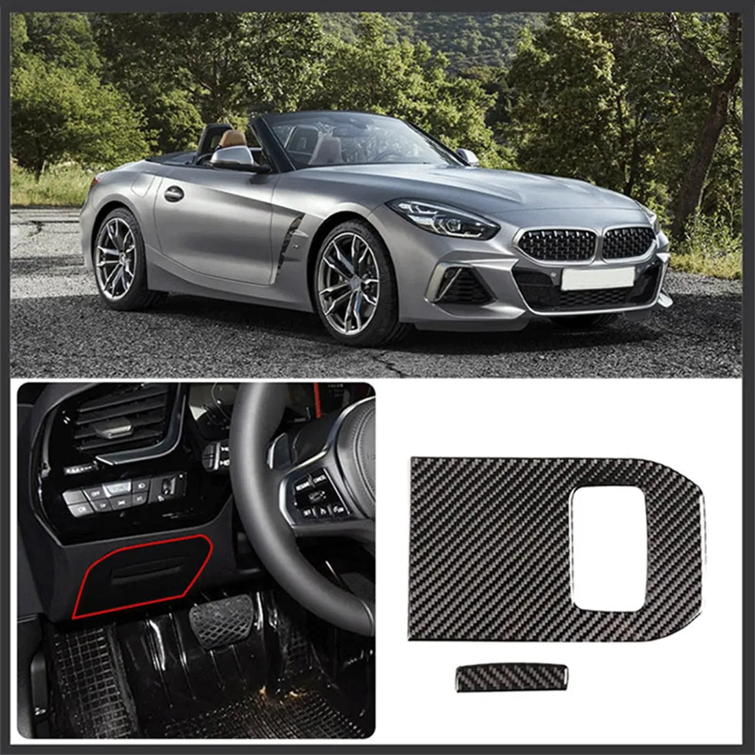 탄소 섬유 자동차 드라이버 왼쪽 보관함 패널 트림 커버 스티커, BMW- Z4 G29 용 인테리어 액세서리