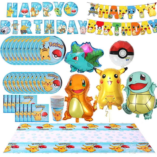 Rosa pokemon pikachu festa de aniversário decoração tema pokemon utensílios  de mesa placa de papel copo crianças menino menina festa de aniversário  suprimentos - AliExpress