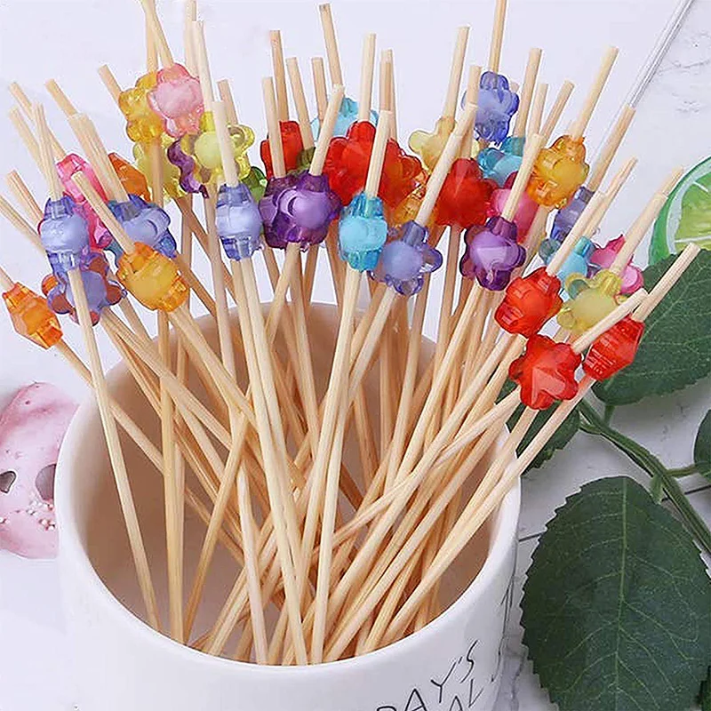 AILEXI Cocktailsticks 100 stuks houten tandenstokers feestartikelen franje vingervoedsel fruit sandwich knabbels - blauwe harten