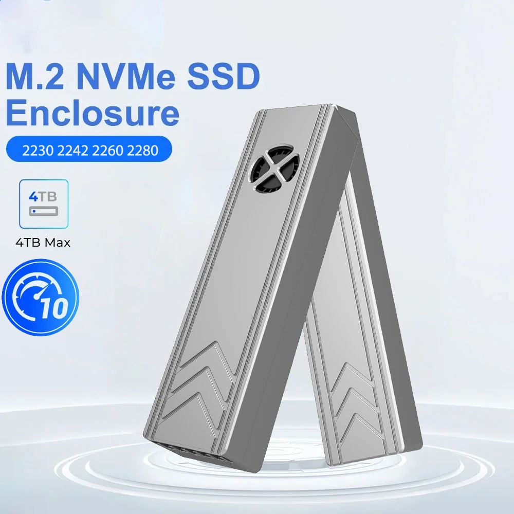 듀얼 프로토콜 M.2 SSD 케이스 (쿨링 팬 포함) M2 NVMe NGFF SATA SSD 디스크 지원 (팬 포함) PCIe M 키 및 B M 키 USB C 10Gbps