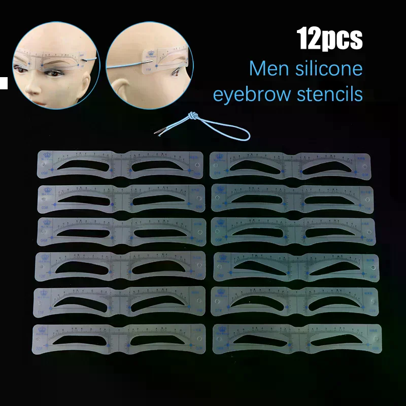 12개 실리콘 눈썹 스텐실 메이크업 눈썹 그리기 가이드 카드 템플릿 DIY 메이크업 도구