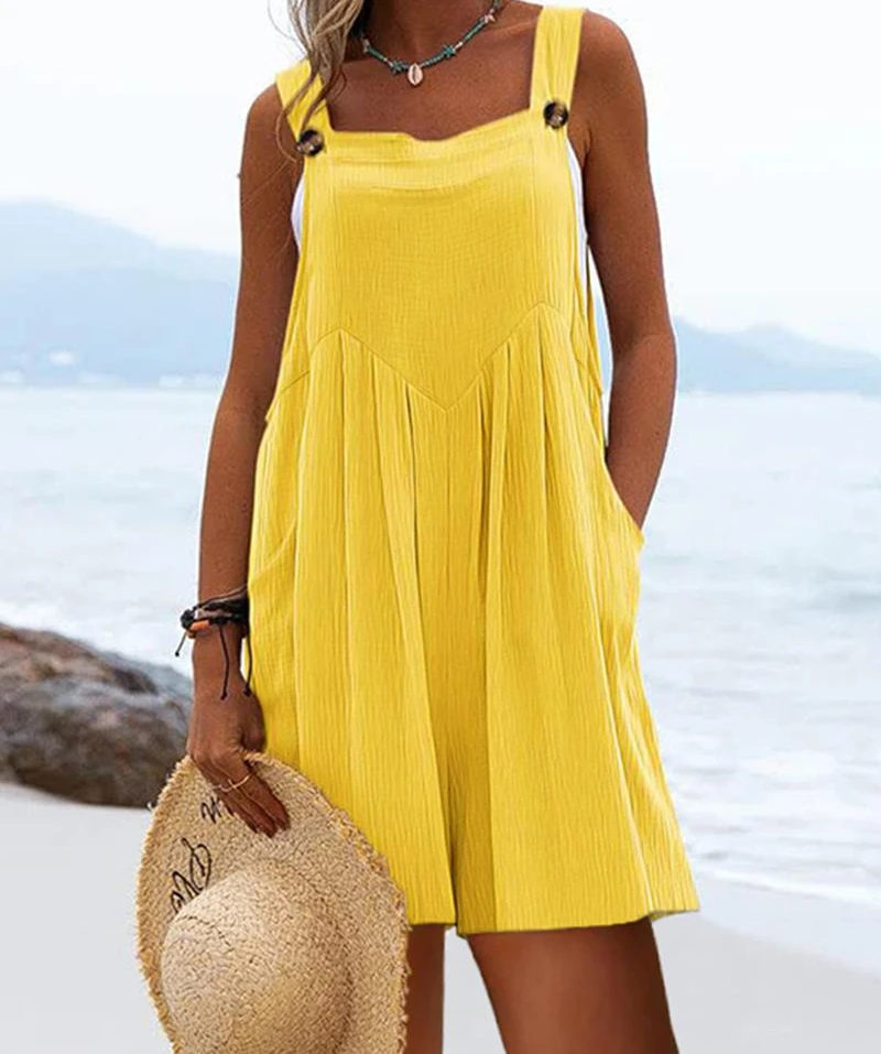 

Jumpsuit Women Summer Fashion Versatile Casual Temperament Commuting Short Loose Relaxed Sleeveless Wide Leg Strap Pants 2023