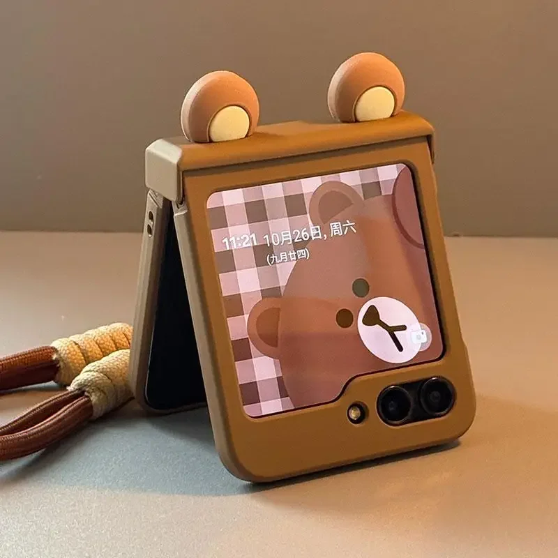 Adorable Ears Hand Strap Hinge Case - Flip Phone Cover