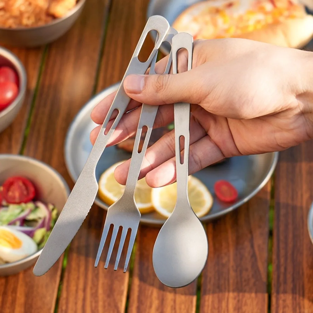 Pure Titanium Tableware Knife Fork Spoon Chopsticks Family Camping Cutlery Set Outdoor Portable Lightweight Cutlery for Picnic