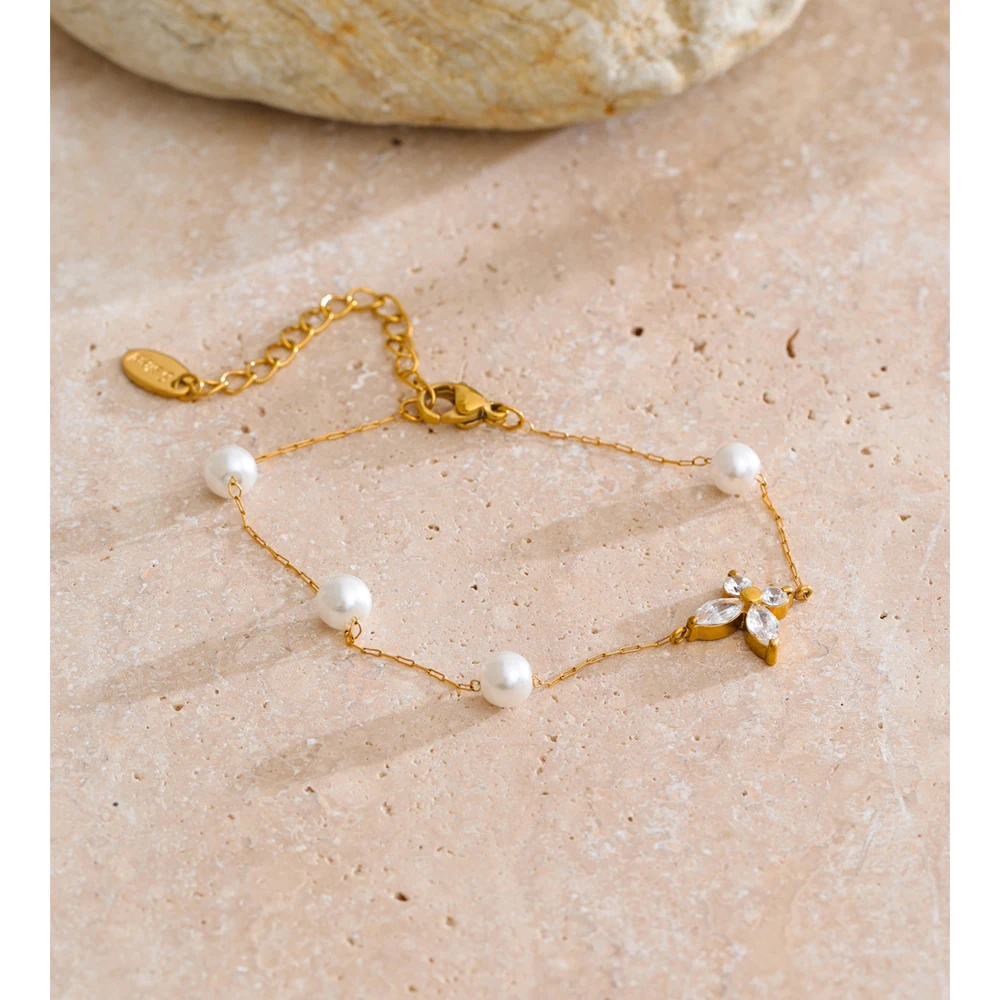 Yhpup Imitation Pearls Zircon Bracelet
