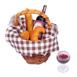 Picnic Basket Set Dollhouse Miniature Bread Basket Fabric Picnic Basket Kitchen Model Decor Toy Doll House Accessories