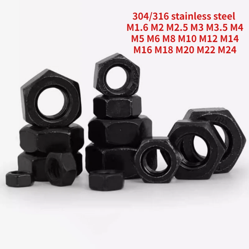 1-200 шт. DIN934 черная 304/316 Шестигранная гайка из нержавеющей стали M1.6 M2 M2.5 M3 M3.5 M4 M5 M6 M8 M10 M12 M14 M16 M18 M20 M22 M24