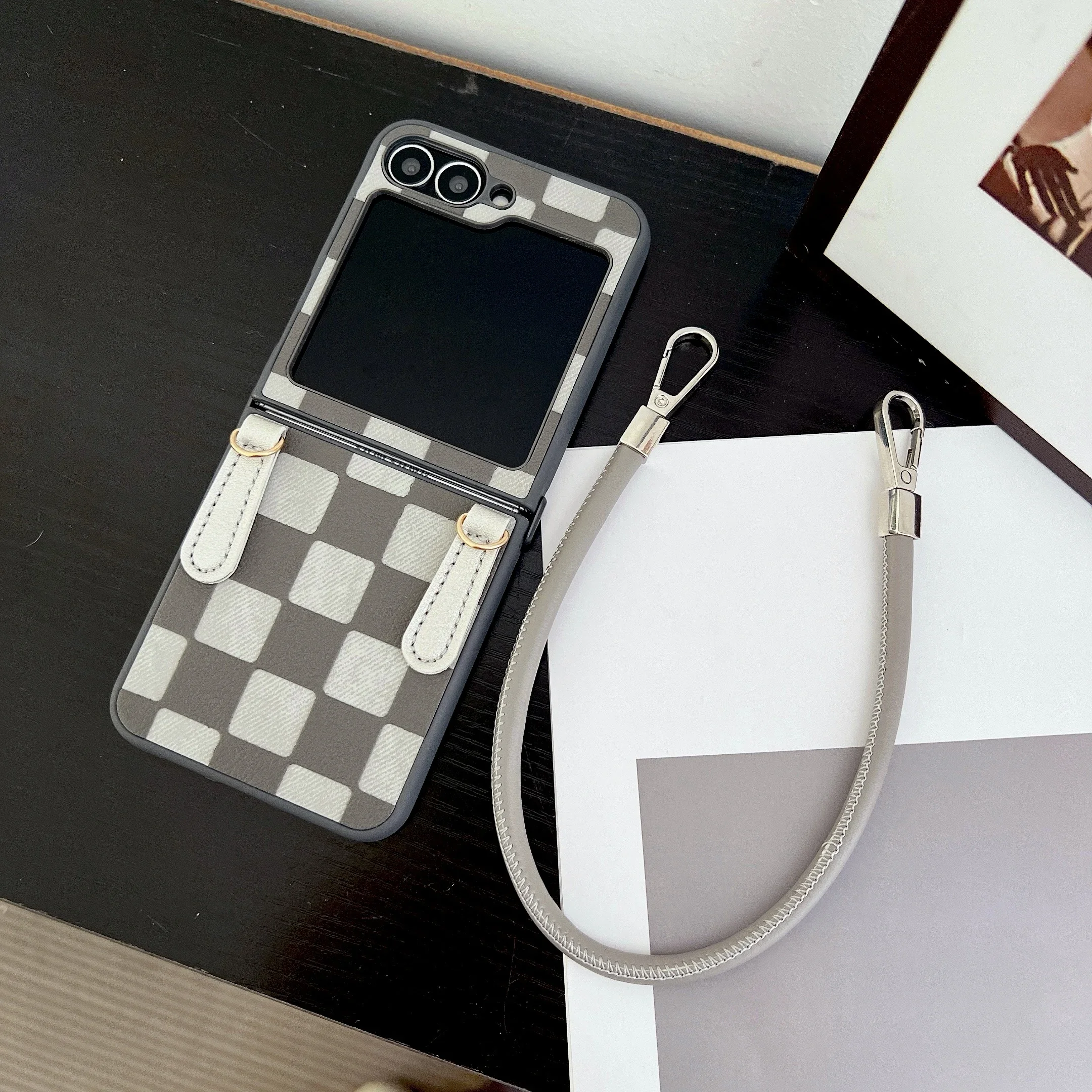 Plaid PU Leather Wrist Strap Shockproof Phone Case