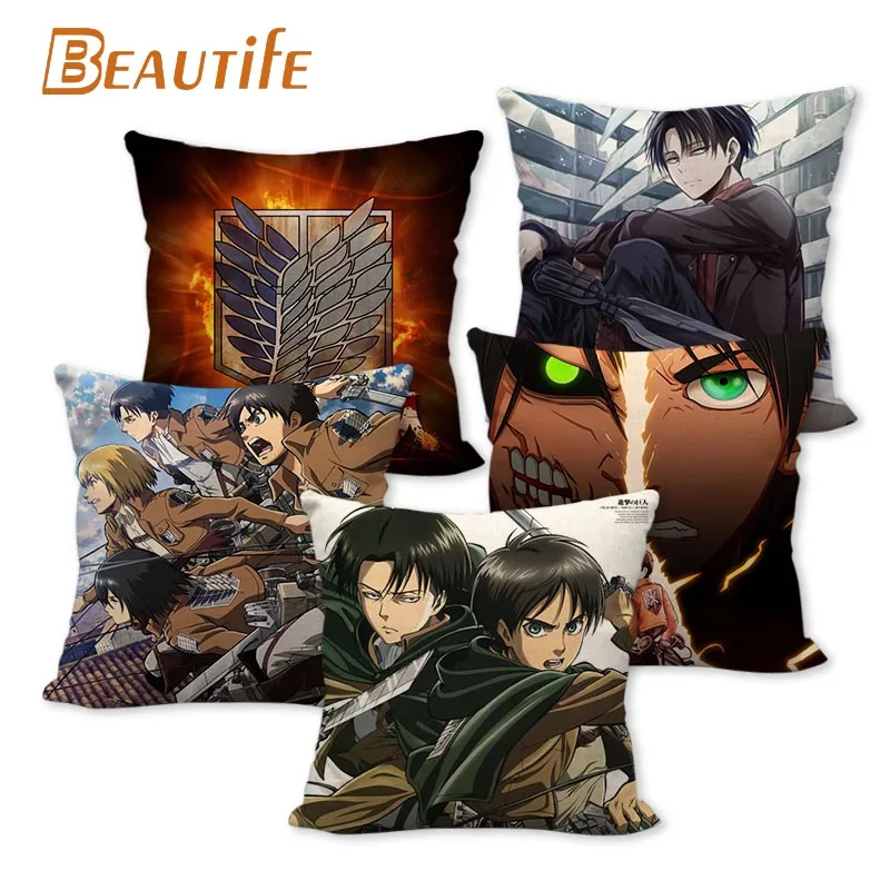 

Attack On Titan Anime Pillowcase Cartoon Girl Wedding Decorative Cotton Linen Pillow Case For Home Pillow Cover 45X45cm One Side