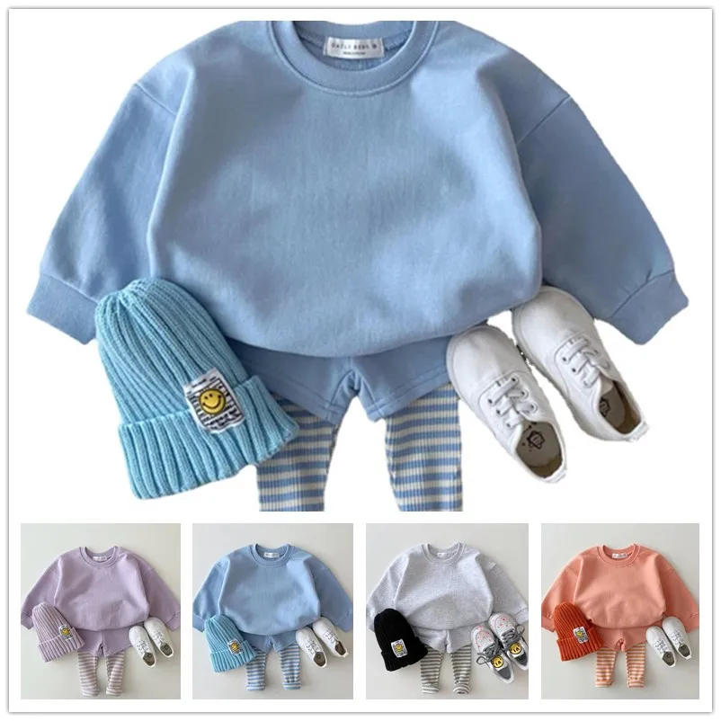 

Baby Girls Boy Clothes Spring Autumn Fashion Children's Suit Baby Solid Color Printing Top+Sweatpants Kids Two-Piece Suit 1-5Y