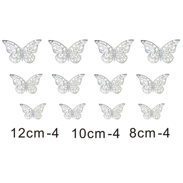 12Pcs Metal Texture Gold Artificial Butterfly Cake Topper Cake Decoration Simulation Butterflies Wedding Crafts Party Decoration C-Sliver