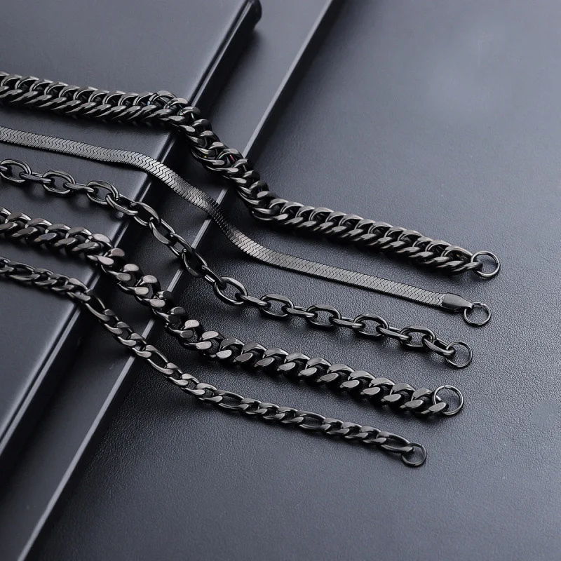 Men Black Snake Bone Cuban Chain Bracelet Biker Accessories