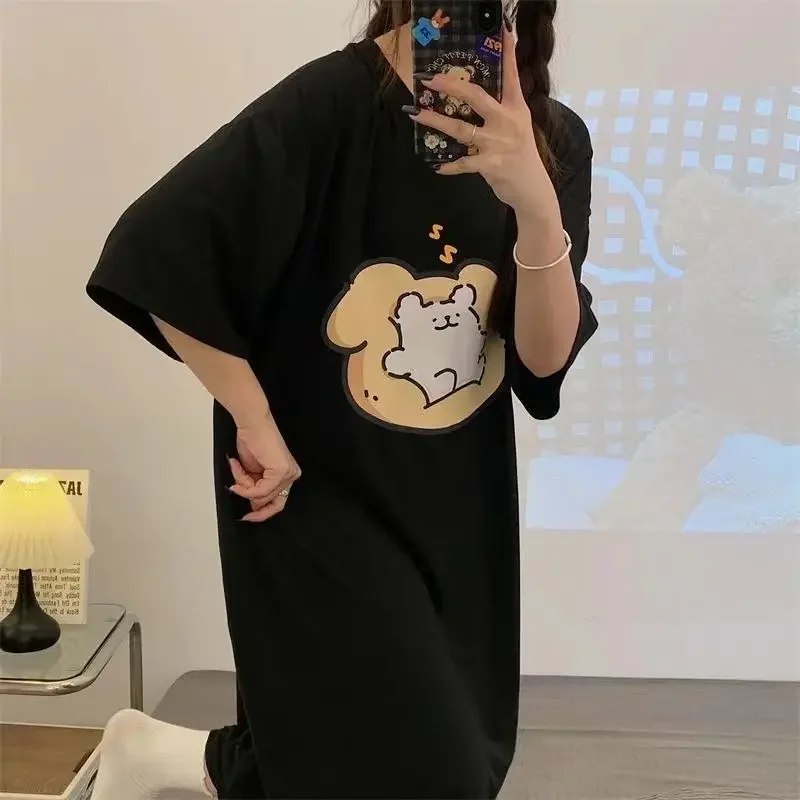 Women Large Size Short-sleeved Lazy T-shirt Skirt Korean Cute Cartoon Pajamas Students Sleepwear 150kg Fat Mm Loose Home Dress women pajamas,sleeping dress