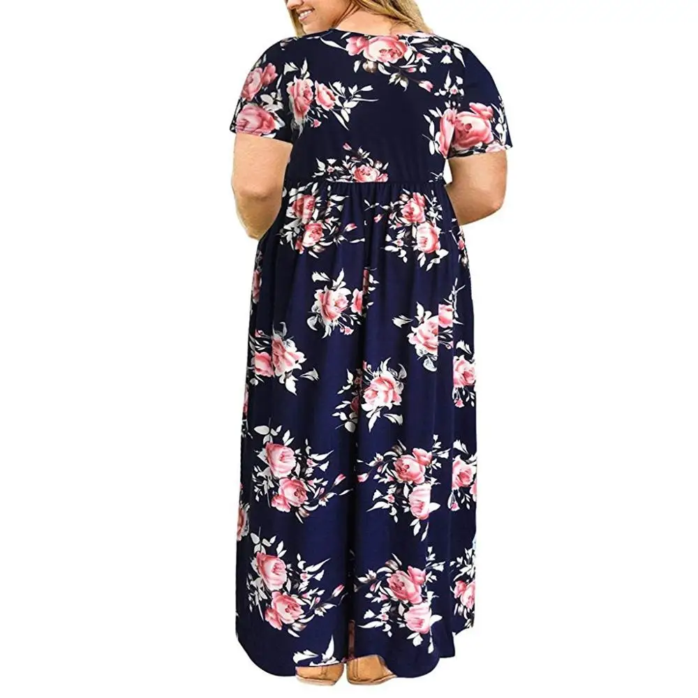 Big size dress women summer large short sleeve print wear-resistant long dress plus fat MM women clothing dress - AliExpress