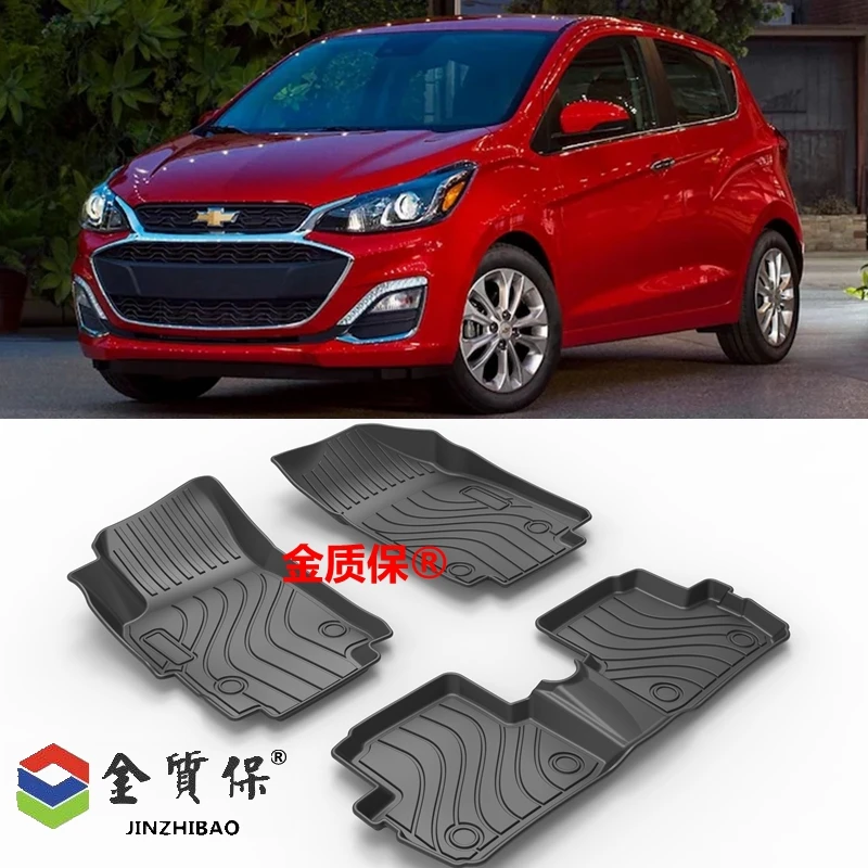 Tapis De Voiture Sur Mesure Pour Chevrolet Spark 2013-2015 - Set 4 Pièces (2 Avant, 2 Arrière) - Moquette Noire Bord Rouge, Antidérapant - Fabriqué En Italie