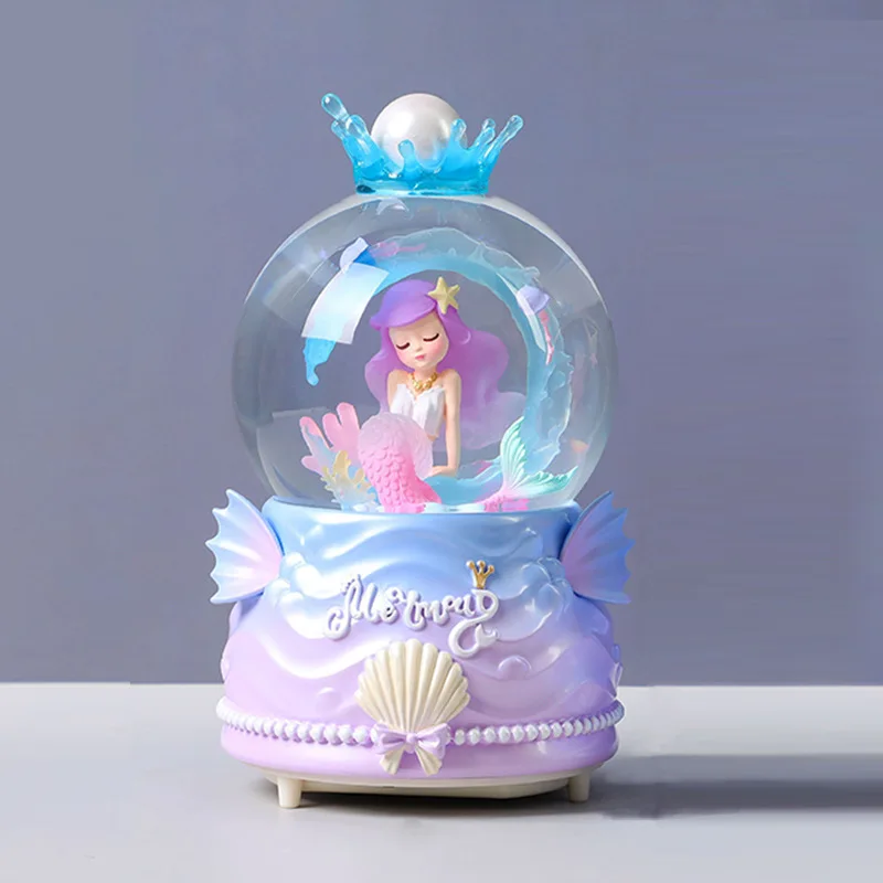 

Creative Mermaid Crystal Ball Drifting Snow Music Box To Give Your Best Friend Creative Valentine'S Day Gift Home Decorations