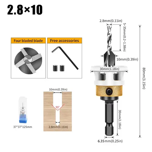 Woodworking Limit Four Edge Countersink Drill Alloy Drill Cone Drill Adjustable Depth Step Drill Screw Countersink Drill Bit - Image 17