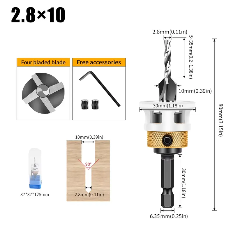 Woodworking Limit Four Edge Countersink Drill Alloy Drill Cone Drill Adjustable Depth Step Drill Screw Countersink Drill Bit - Image 17