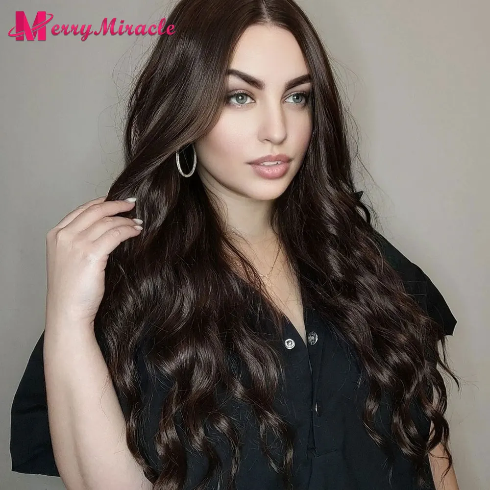 Synthetic Long Wavy Highlight Wigs With Vivid Hair Parting Mixed Chocolate Brown Blonde Hair Wigs for Black Women Heat Resistant