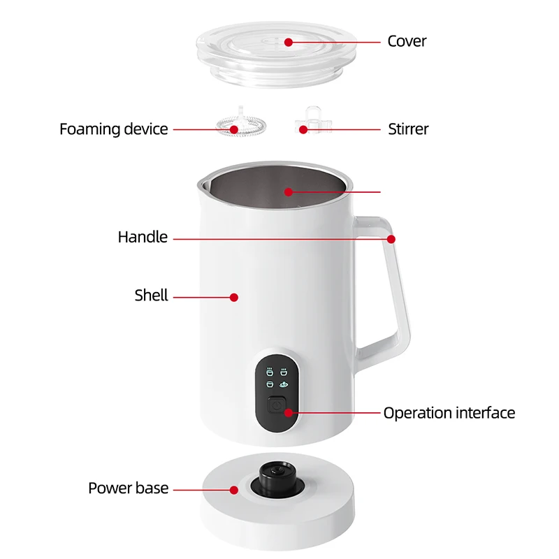 110V/220V Milk Frother 4 In 1 Cooker Auto Mixer for Coffee Milk Foamer Machine Stainless Steel Milk Heating Steamer Foamer 6